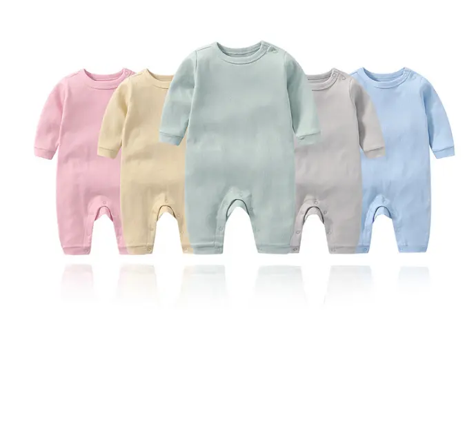 Oem Effen Kleur Lange Mouw Baby Pyjama Katoen Ropa Para Bebes Kleding Baby Rompertjes