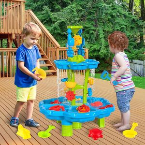 Mesa de agua de arena de playa de 2 capas en forma de flor, juguete de verano para exteriores con accesorios coloridos Para Habilidades sensoriales y motoras - Product Image 6