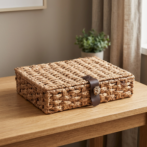 Handmade Water Hyacinth Woven <b>Storage</b> <b>Box</b> Rectangle Rustic Style Natural <b>Brown</b> Living Room Organizer - Product Image 2