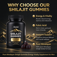 Gummies de Shilajit Pur de l'Himalaya Marque Blanche – Énergie, Vitalité, Acide Fulvique – Complément Herbal pour Hommes