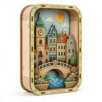 Kit de Peinture Diamant en Bois DIY, Cadre Paysage Miniature 3D, Artisanat en Bois Découpé au Laser Motif Skyline Américain, Personnalisé en Gros par l'Usine
