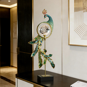 New <b>Chinese</b> Style Enamel Peacock Ornament Crystal <b>Ball</b> Decor for Living Room Entryway Gift - Product Image 2