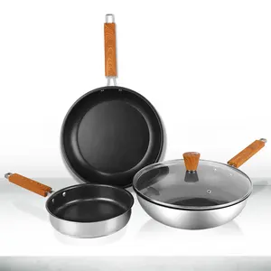 Juego de ollas y sartenes de acero inoxidable, utensilios de cocina antiadherentes, Xylan Plus, 4 piezas