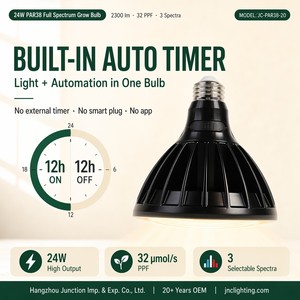 Ampoule LED de culture PAR38 24W pour jardin intérieur, E26, 2300lm 32 PPF, 3 spectres (feuillage, floraison, fruitation), minuteur intégré, 120V - Product Image 1