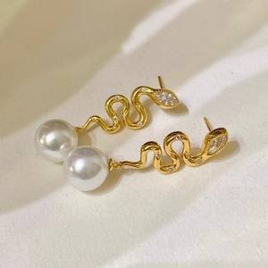 22451DIY Accesorios de Perlas, Pendientes de Plata S925 con Bandeja Vacía, Serpiente Espiritual, Cuentas Redondas de 8-13 mm, Joyería de Moda - Product Image 3