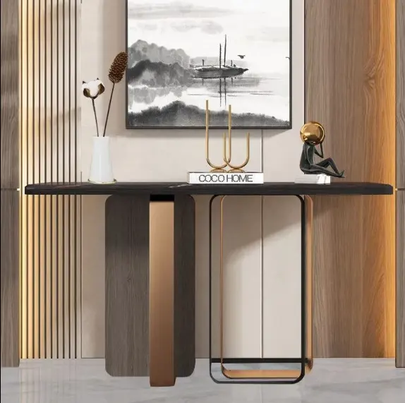 Muebles modernos para el hogar, mesa de consola de media luna, diseño italiano, sala de estar, pasillo dorado de lujo