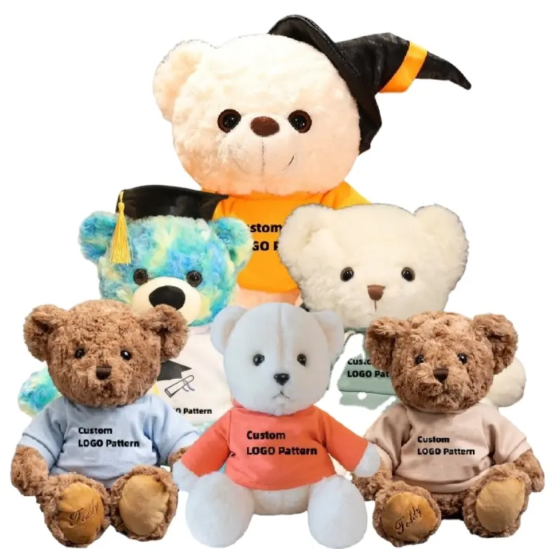 Vente en gros, ours en peluche par sublimation, t-shirt, marque de votre logo, ours en peluche doux et mignon, jouets en peluche