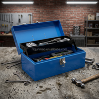 Boîte à outils portable en acier étanche avec étagère intégrée, conception verrouillable, poignée de transport, 2 compartiments pour garage, atelier, bureau, OEM
