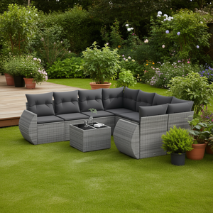 Ensemble de canapés de jardin en rotin gris 6 places, mobilier d'extérieur au design contemporain avec structure en acier - Product Image 2