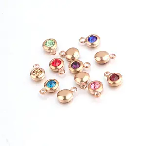 Gioielli ciondolo Birthstone in vetro placcato oro rosa da 6.5mm in acciaio inossidabile