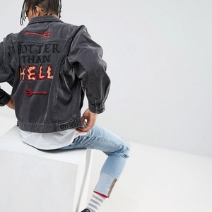 Wholesale Custom Fashion Casual Oversized Oem <b>Men</b> <b>Jeans</b> Jacket Denim Jacket for <b>Men</b> Printed at Back Embroidery Design - Product Image 5