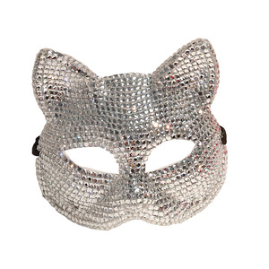 หน้ากากแมวทำด้วยพลอยเทียมหน้ากากครึ่งห่อหน้ากากแฟชั่นงานปาร์ตี้ทำมือวัสดุพลาสติก - Product Image 5