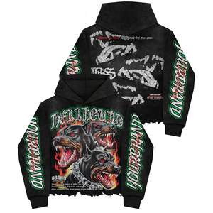 เสื้อฮู้ดดี้ผู้ชาย HELLHOUND ทรงโอเวอร์ไซส์ สไตล์สตรีทแวร์ พิมพ์ลายสุนัขและเปลวไฟ สีดำ ผลิตจากโพลีเอสเตอร์ ขายดีที่สุดสำหรับฤดูหนาว - Product Image 4