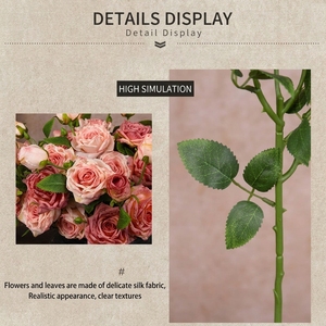 Rosa Artificial Francesa Vintage de 3 Cabezas con Borde Quemado, Flor al por Mayor para Decoración de Hogar, Bodas <span class=keywords><strong>y</strong></span> Graduaciones (Seda de Alta Calidad) - Product Image 6