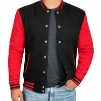 Veste universitaire en laine chenille KVJ126 coupe ajustée pour homme noir rouge manches brodées peau de vache veste Letterman du collège