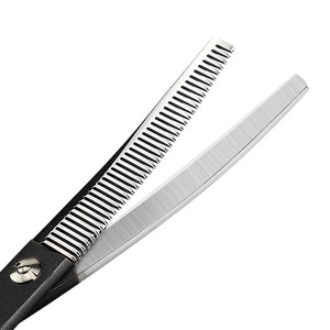 Tijeras de Entresacar para Mascotas de Acero Inoxidable con Hoja Curva de Dientes Tipo Espina de Pescado, Mango Estilo Medon de 6.5 Pulgadas, Color Negro - Product Image 5