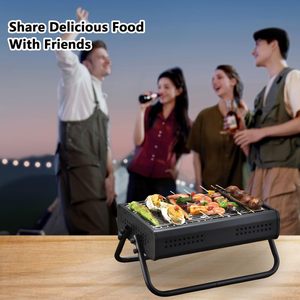 Parrilla de Carbón Plegable de Hierro Fundido |   Parrilla Portátil para Exteriores con Encendido Automático y Superficie Antiadherente para Camping, Preparación de Té y Carne - Product Image 2