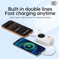 ZUZG 10000mAh Mini Power Bank Ultra-Fin à Charge Super Rapide PD20W avec Affichage LED, Portable pour l'Extérieur, avec Câble, Matériau ABS