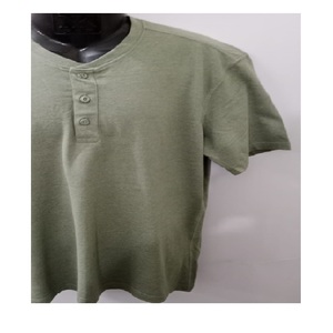 100% coton hommes grande taille col en v T-Shirt conception personnalisée solide couleur olive manches courtes bouton lourd col rond Bangladesh - Product Image 4