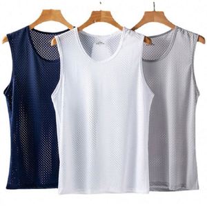 Summer Knitted Casual Polyester Mesh Breathable Sportswear Training <b>Singlet</b> Crewneck Sleeveless <b>Men</b> Tank Top Wholesale - Product Image 2