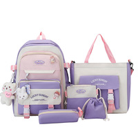 Nouveau Sac à Dos Tendance 2025 Résistant à l'Usure pour Filles d'École Primaire, Grande Capacité, Ensemble Cinq Pièces pour Adolescentes et Jeunes Filles