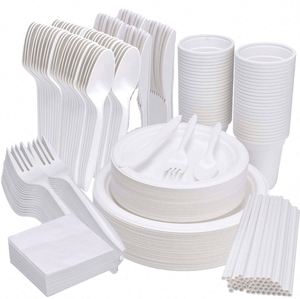 Assiettes jetables écologiques biodégradables en bagasse de canne à sucre, style américain, avec revêtement UV, pour la restauration et les fêtes, OEM - Product Image 1