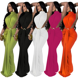 K10772 Nuevo Vestido Largo Otoñal Elástico <span class=keywords><strong>para</strong></span> Mujer con Cinturón, Vestido Maxi Elegante con Abertura Lateral, Vestido <span class=keywords><strong>de</strong></span> <span class=keywords><strong>Fiesta</strong></span> sin Espalda - Product Image 1