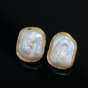 Twisted Wire Square Baroque Pearl Stud Earrings, 14K Gold Filled Natural Freshwater Pearls, Ideal For Office, Dating & Party - Product Image 1