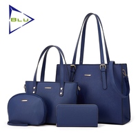 Set Tas 4 in 1 Desain Fashion LOGO Custom, Tas Tote Kulit PU, Dompet, Tas Clutch, Tas Tangan Wanita, Set Tas Tangan Custom untuk Wanita