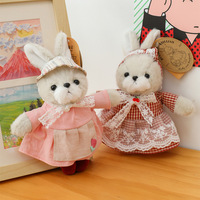 Porte-clés en peluche lapin pastoral en coton pour couple, mignon et doux, mini poupée lapin 20cm, vente en gros