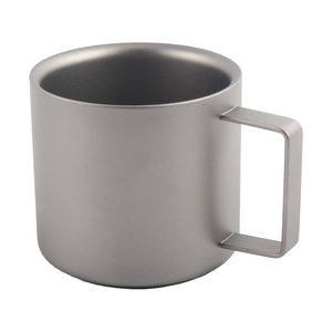 Pure Titanium Double Wall Coffee Mug Ultralight Insulated Espresso <b>Tea</b> Cup Metal Water Tumbler with Square Handle - Product Image 4