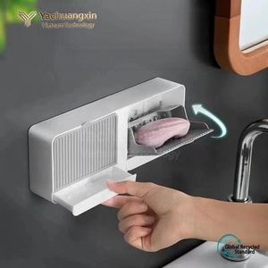 Boîte à savon murale avec couvercle rabattable, support de rangement en plastique, forme rectangulaire, design peu encombrant pour la salle de bain - Product Image 6