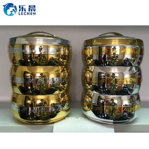 Africano D'oro A tre strati Rotonda Elettrolitico Pentolame In Acciaio Inox Isolamento Pentola Lunch Box Maniglia Set Pentola