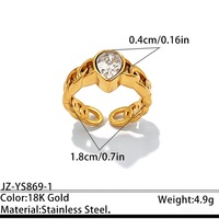 Anillos Ajustables R307 de Acero Inoxidable con Baño de Oro de 18K y Circonita Cúbica, Anillos Geométricos Apilables para Mujer