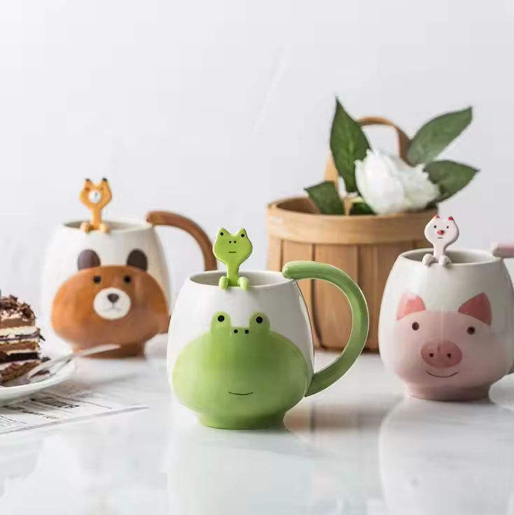 Wholesale Cute Pig/panda/frog/cat Unbreakable Custom Sublimate Ceramic Tea Coffee Cups