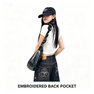 2026 Summer Eco-Friendly Casual Breathable Streetwear Women's Loose High Waist <strong>Cropped</strong> <strong>Wide</strong> <strong>Leg</strong> Jeans <strong>Black</strong> Denim Capri <strong>Trousers</strong> - Product Image 2