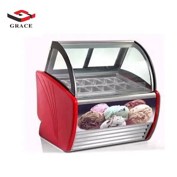 Vetro curvo Gelato Display Vetrina Frigorifero Display Congelatori Per Ice Cream