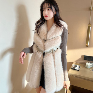 Gilet long en fausse fourrure pour femme, sans manches, chaleur hivernale, gilet patchwork en fausse fourrure, veste d'extérieur tendance - Product Image 1