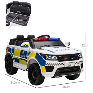 HOMCOM Voiture de Police Électrique pour Enfants, Batterie 12V et Télécommande, Lumières de Sirène, Connexion USB pour Musique, 110x68x52cm, Blanc - Product Image 3