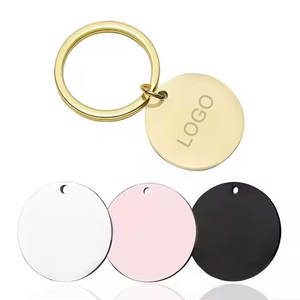 حلقات مفاتيح مخصصة بالجملة من الفولاذ المقاوم للصدأ المطلي بالذهب مع قرص دائري واحد عالي اللمعان ونقش بالليزر - Product Image 1