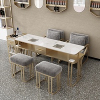 Meubles de magasin de salon au design simple, ensemble de table à double ongles longs modernes, table de manucure à cadre doré pour salon de manucure
