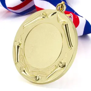 2024新款个性化3D标志空白圆形金银青铜运动奖牌带丝带
