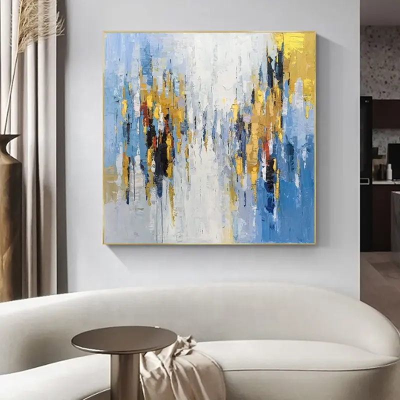 Hand painted oil painting modern room decoration yellow painting corridor hanging painting mural for home decoration