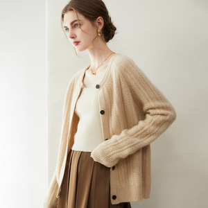 Nouveaux cardigans en laine de mouton à boutons, épais et élégants, personnalisables pour femmes - Style hiver pour femme de bureau - Product Image 1
