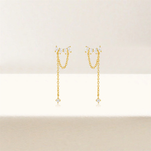 CANNER Silver <b>Earring</b> Jewelry Women 925 Sterling Silver Water Drop Zircon Tassel <b>Chain</b> <b>Stud</b> <b>Earring</b> 18K Gold Plated <b>Earrings</b> - Product Image 3
