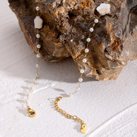 Collier tendance en acier inoxydable plaqué or 18 carats avec perles de coquillage et fleur à cinq pétales, imitation perle, chaîne maillons, bijoux étanches