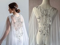 Cristal avec perles belle Cape de haute qualité broderie voile de mariage dentelle ivoire longue épaule fluide châle voiles