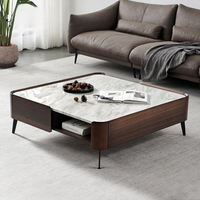 Ensemble de tables basses carrées modernes de luxe léger avec plateau en marbre, table centrale design pour salon, mobilier de maison en gros
