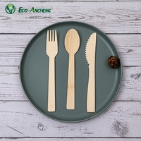 Ensemble de couverts jetables en bambou compostables entièrement naturels, fourchette, cuillère, couteau en bois de 170 mm pour la restauration à emporter et les services de traiteur
