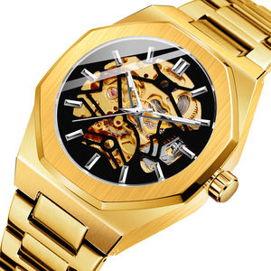 Nuovi Orologi Meccanici da Uomo Eleganti Skeleton <span class=keywords><strong>Oro</strong></span> Personalizzabili in Acciaio Inossidabile, Orologi da Polso Automatici alla Moda e Impermeabili - Product Image 4